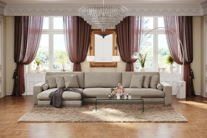 Arken Lyx 6-sits Vändbar L-formad Djup Divansoffa i Sammet - Beige - Möbler - Vardagsrum - Soffor - Divansoffa & schäslong