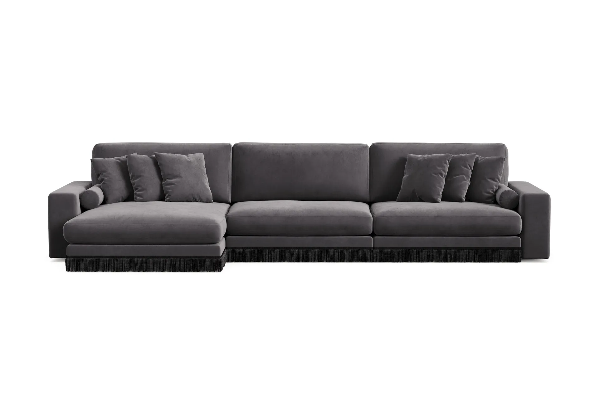 arken lyx 6-sits vändbar l-formad djup divansoffa i sammet - mörkgrå