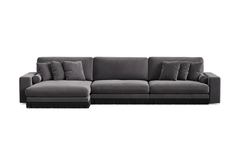 Arken Lyx 6-sits Vändbar L-formad Djup Divansoffa i Sammet, Mörkgrå