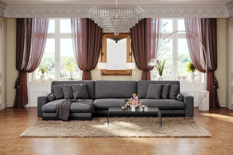 Arken Lyx 6-sits Vändbar L-formad Djup Divansoffa i Sammet - Mörkgrå - Möbler - Vardagsrum - Soffor - Divansoffa & schäslong