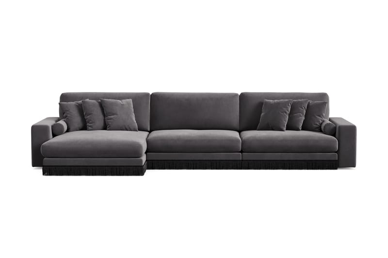 Arken Lyx 6-sits Vändbar L-formad Djup Divansoffa i Sammet, Mörkgrå