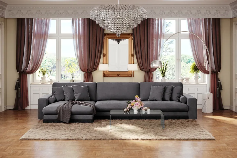 Arken Lyx 6-sits Vändbar L-formad Djup Divansoffa i Sammet - Mörkgrå - Möbler - Vardagsrum - Soffor - Divansoffa & schäslong