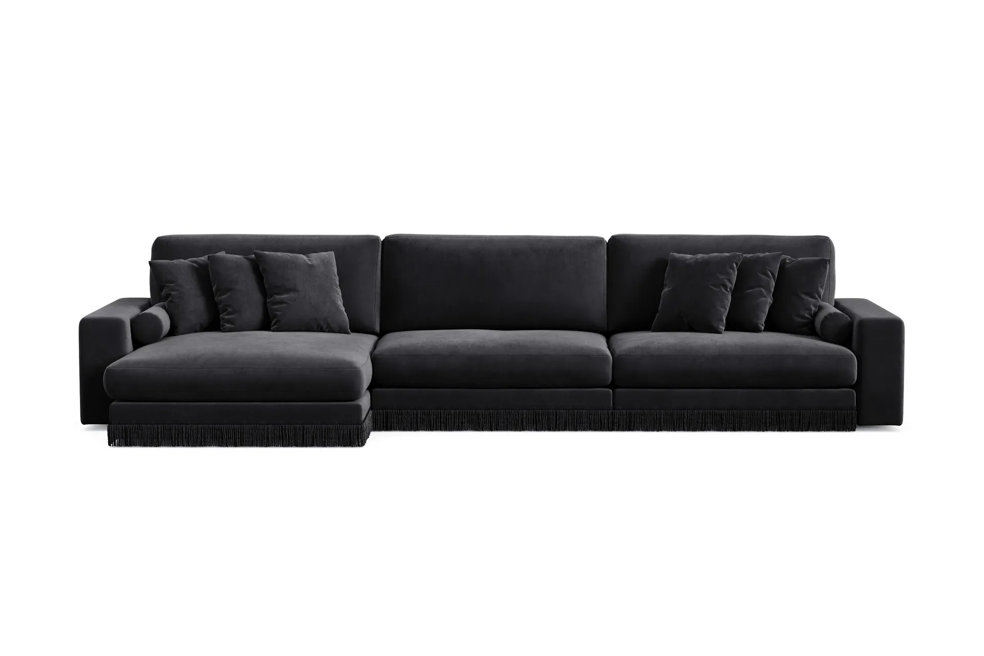 arken lyx 6-sits vändbar l-formad djup divansoffa i sammet - svart
