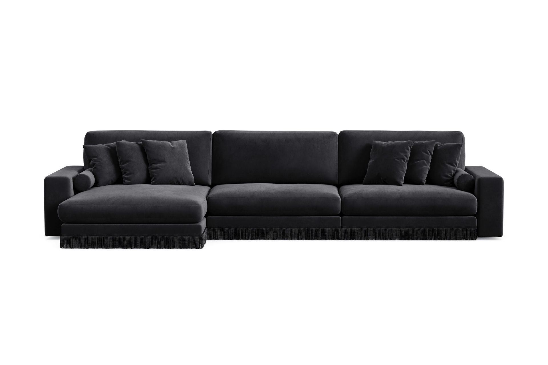 arken lyx 6-sits vändbar l-formad djup divansoffa i sammet - svart