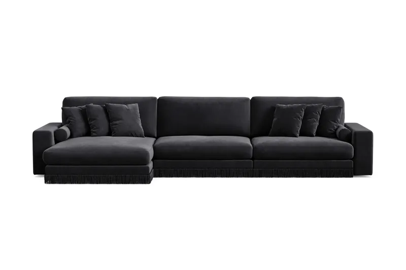 Arken Lyx 6-sits Vändbar L-formad Djup Divansoffa i Sammet, Svart