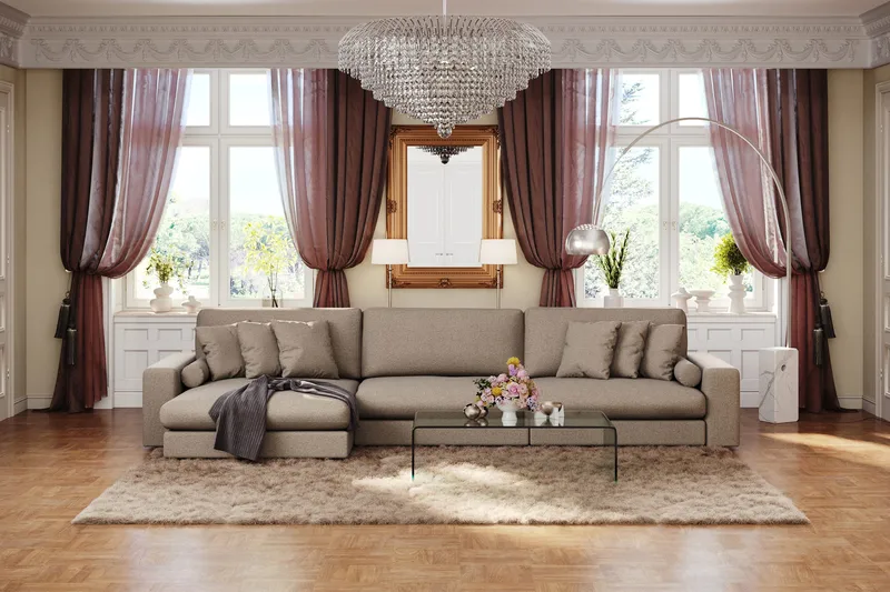 Arken Lyx 6-sits Vändbar L-formad Djup Divansoffa i Tyg - Brun - Möbler - Vardagsrum - Soffor - Divansoffa & schäslong