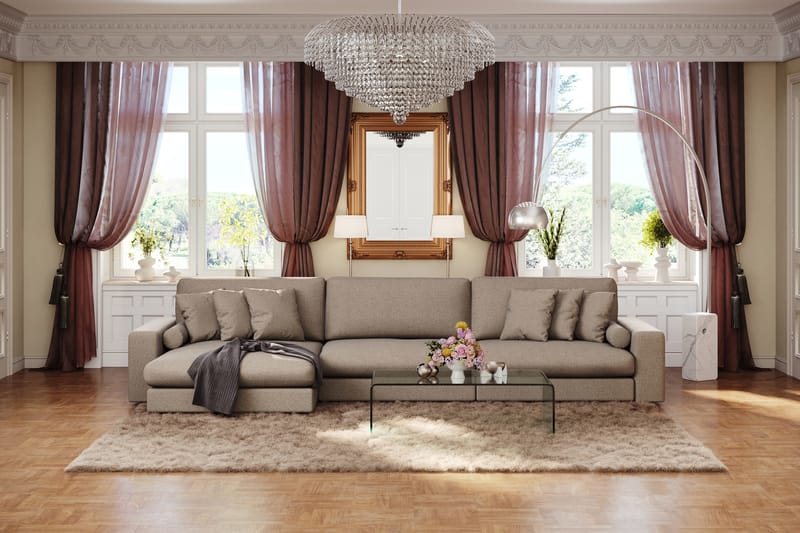 Arken Lyx 6-sits Vändbar L-formad Djup Divansoffa i Tyg - Brun - Möbler - Vardagsrum - Soffor - Divansoffa & schäslong