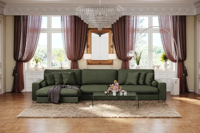 Arken Lyx 6-sits Vändbar L-formad Djup Divansoffa i Tyg - Grön - Möbler - Vardagsrum - Soffor - Divansoffa & schäslong