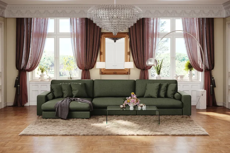 Arken Lyx 6-sits Vändbar L-formad Djup Divansoffa i Tyg - Grön - Möbler - Vardagsrum - Soffor - Divansoffa & schäslong