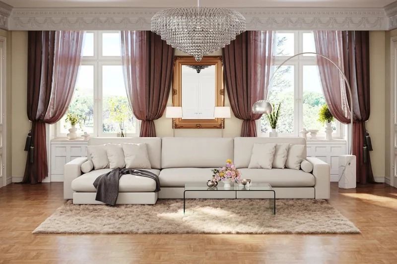 Arken Lyx 6-sits Vändbar L-formad Djup Divansoffa i Tyg - Ljusbeige - Möbler - Vardagsrum - Soffor - Divansoffa & schäslong