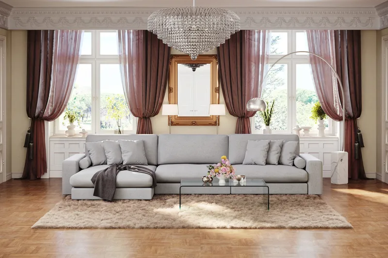 Arken Lyx 6-sits Vändbar L-formad Djup Divansoffa i Tyg - Ljusgrå - Möbler - Vardagsrum - Soffor - Divansoffa & schäslong