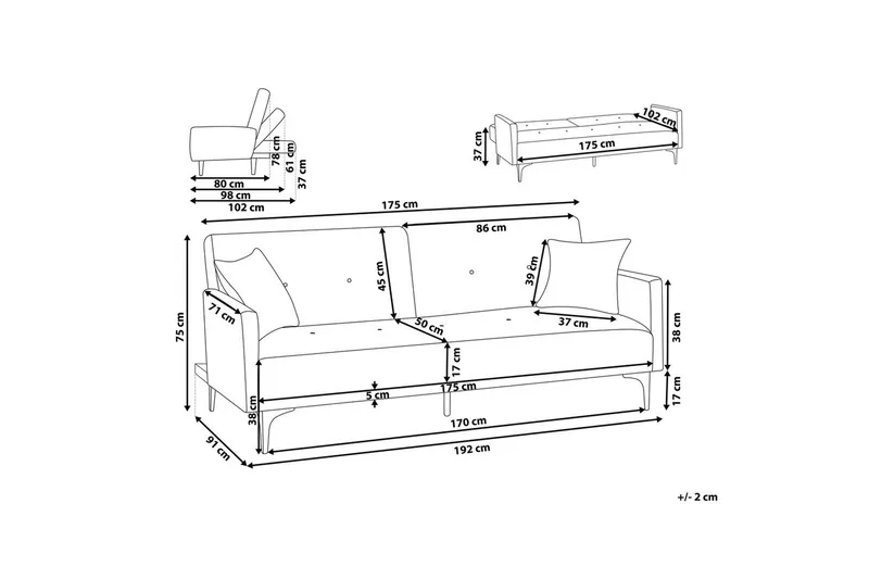 Bäddsoffa Lucan Vit, Svart - Vit, Svart - Möbler - Vardagsrum - Soffor - 2-sits soffor