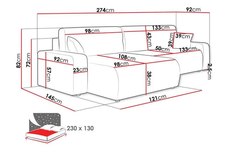 Barile Soffa med Divan 3-sits - Mörkgrå - Möbler - Vardagsrum - Soffor - Divansoffa & schäslong