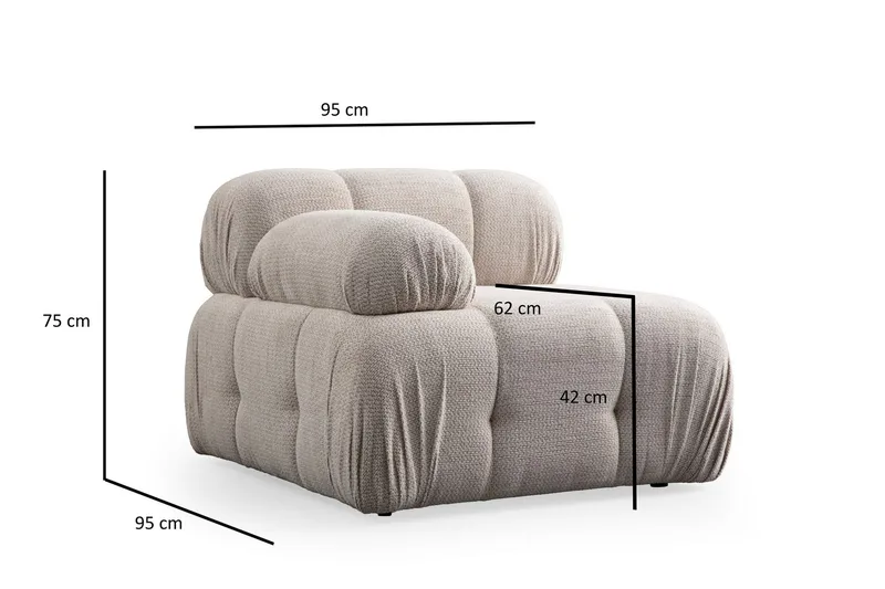 Belgin Bubblig Divansoffa 2-sits med fasta armstöd - Cream - Möbler - Vardagsrum - Soffor - Modulsoffor - Komplett modulsoffa