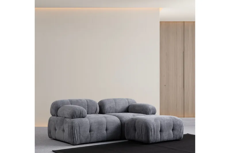 Belgin Bubblig Divansoffa 2-sits med fasta armstöd, Grå