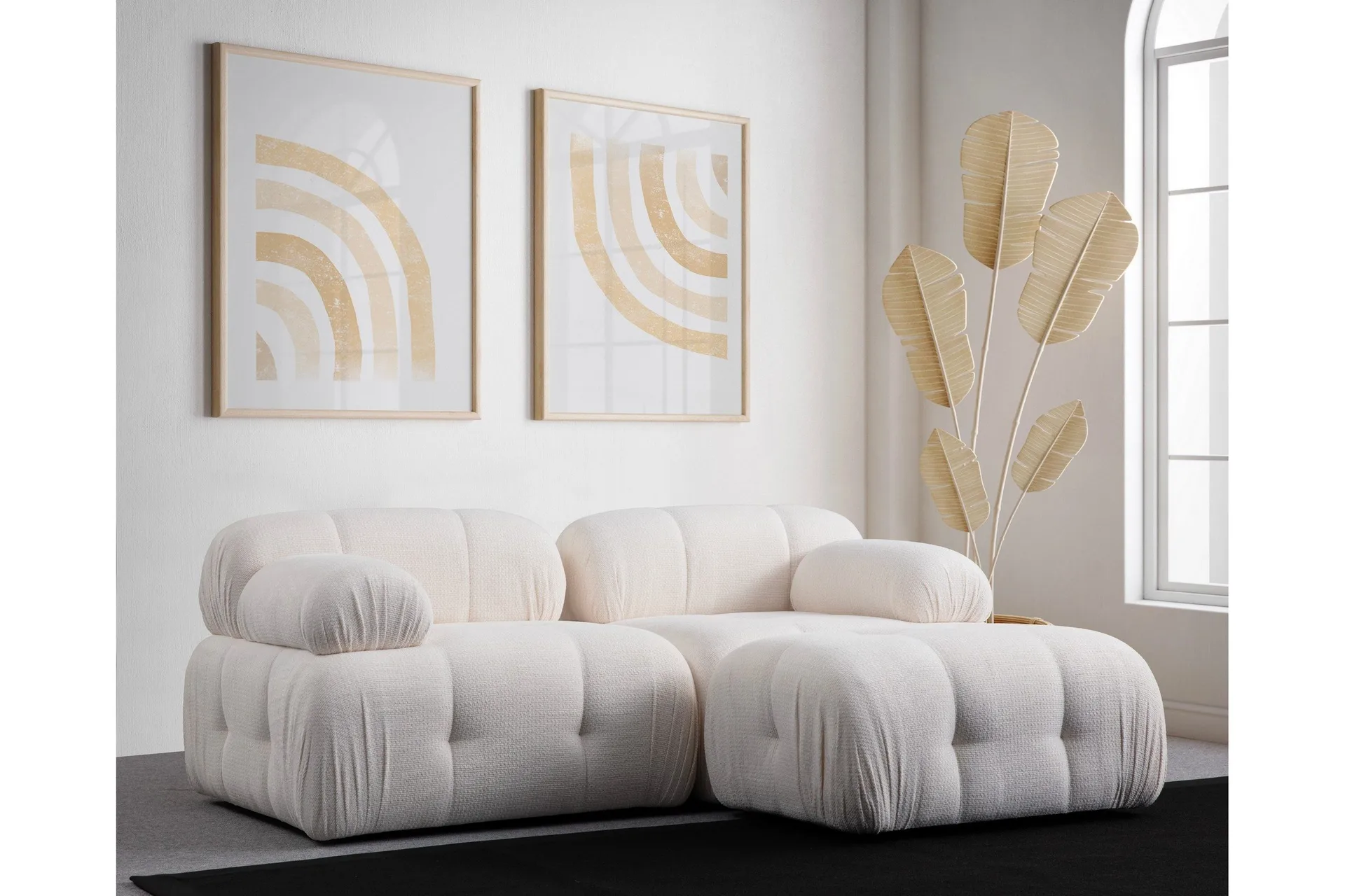 belgin bubblig divansoffa 2-sits med fasta armstöd - vit