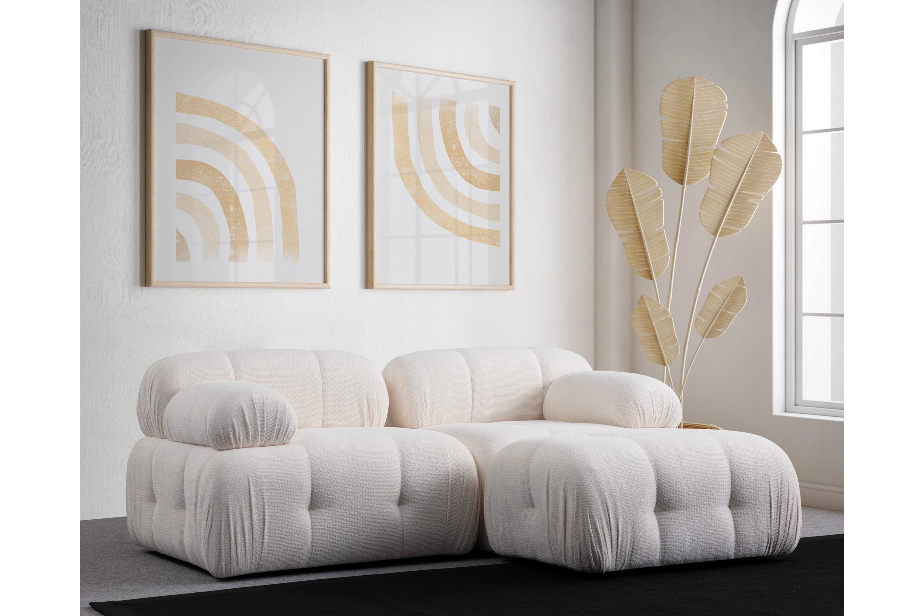 belgin bubblig divansoffa 2-sits med fasta armstöd - vit