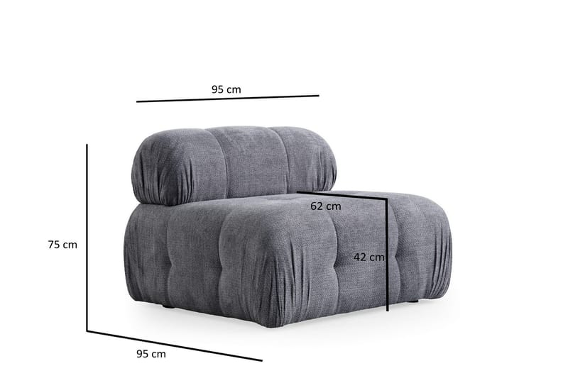 Belgin Bubblig Divansoffa 3-sits med fasta armstöd - Grå - Möbler - Vardagsrum - Soffor - Divansoffa & schäslong