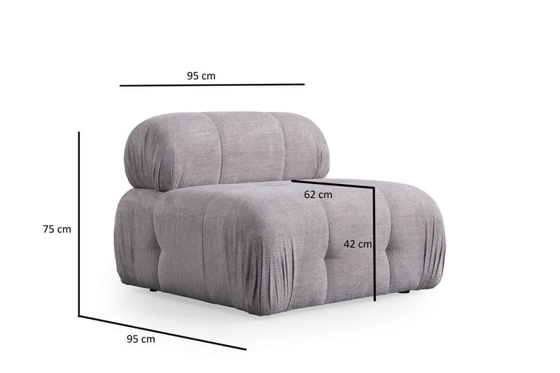 Belgin Bubblig Divansoffa 3-sits med fasta armstöd - Ljusgrå - Möbler - Vardagsrum - Soffor - Modulsoffor - Komplett modulsoffa