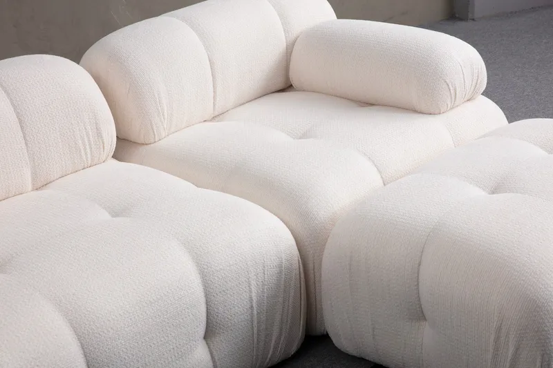 Belgin Bubblig Divansoffa 3-sits med fasta armstöd - Vit - Möbler - Vardagsrum - Soffor - Modulsoffor - Komplett modulsoffa