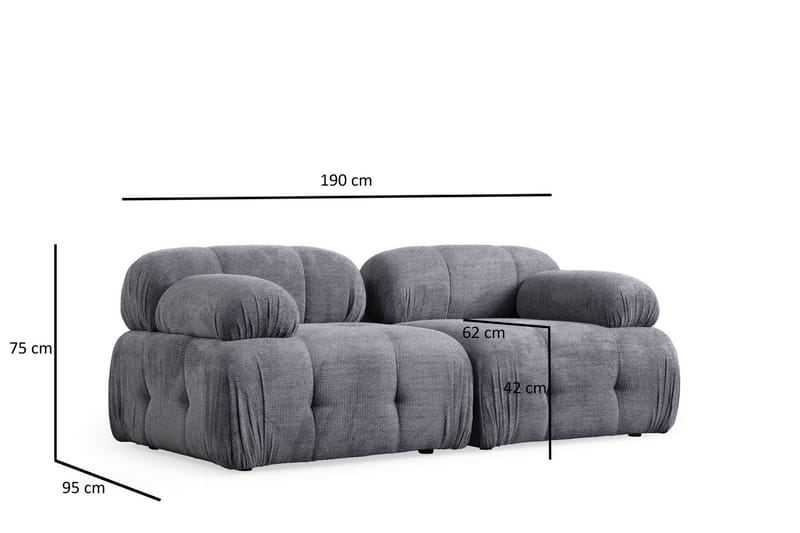 Belgin Bubblig Soffa 2-sits med fasta armstöd - Grå - Möbler - Vardagsrum - Soffor - Modulsoffor - Komplett modulsoffa