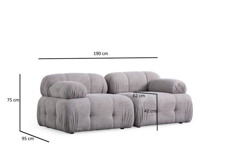 Belgin Bubblig Soffa 2-sits med fasta armstöd - Ljusgrå - Möbler - Vardagsrum - Soffor - Modulsoffor - Komplett modulsoffa