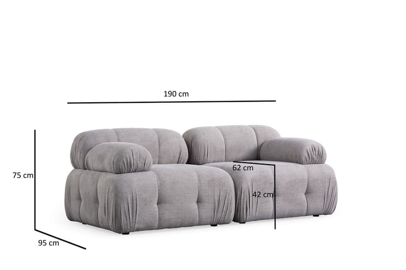 Belgin Bubblig Soffa 2-sits med fasta armstöd - Ljusgrå - Möbler - Vardagsrum - Soffor - 2-sits soffor