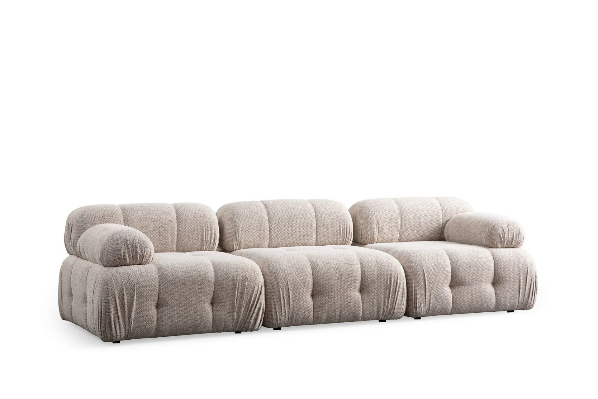 belgin bubblig soffa 3-sits med fasta armstöd - cream