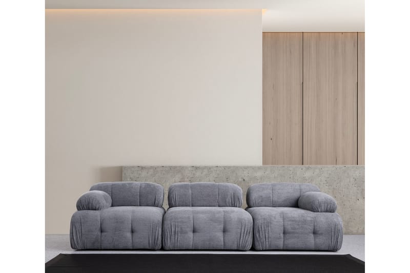 Belgin Bubblig Soffa 3-sits med fasta armstöd - Grå - Möbler - Vardagsrum - Soffor - Modulsoffor - Komplett modulsoffa