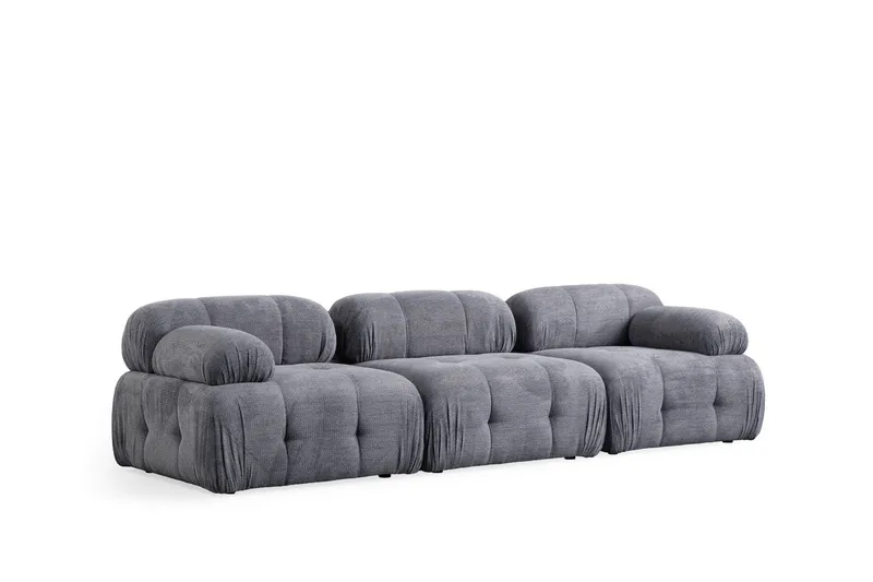 Belgin Bubblig Soffa 3-sits med fasta armstöd - Grå - Möbler - Vardagsrum - Soffor - Modulsoffor - Komplett modulsoffa