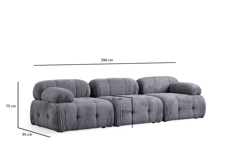 Belgin Bubblig Soffa 3-sits med fasta armstöd - Grå - Möbler - Vardagsrum - Soffor - Modulsoffor - Komplett modulsoffa