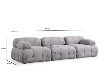 Belgin Bubblig Soffa 3-sits med fasta armstöd - Ljusgrå - Möbler - Vardagsrum - Soffor - Modulsoffor - Komplett modulsoffa