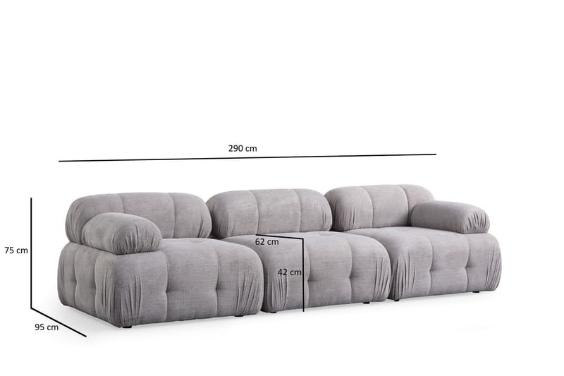 Belgin Bubblig Soffa 3-sits med fasta armstöd - Ljusgrå - Möbler - Vardagsrum - Soffor - 3-sits soffor