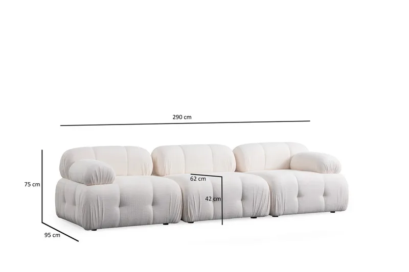Belgin Bubblig Soffa 3-sits med fasta armstöd - Vit - Möbler - Vardagsrum - Soffor - Modulsoffor - Komplett modulsoffa