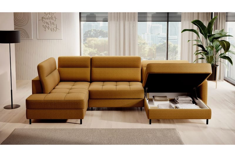 Berrto Soffa med Divan och Schäslong 5-sits Guld - Möbler - Vardagsrum - Soffor - U-soffor