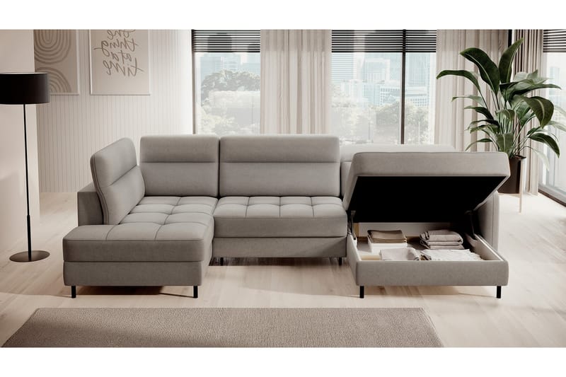 Berrto Soffa med Divan och Schäslong 5-sits Ljusgrå - Möbler - Vardagsrum - Soffor - U-soffor