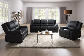 Norbo Skön Reclinersoffa 3 sits Konstläder - Fällbar soffa - Biosoffa - Svart - Möbler - Vardagsrum - Soffor - Reclinersoffor & Biosoffor