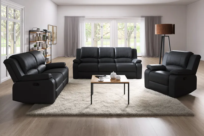 Norbo Skön Reclinersoffa 3 sits Konstläder - Fällbar soffa - Biosoffa - Svart - Möbler - Vardagsrum - Soffor - Reclinersoffor & Biosoffor