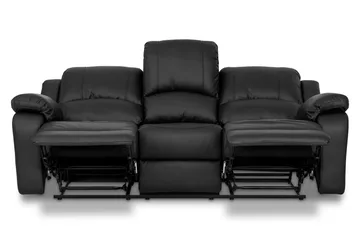 Norbo Skön Reclinersoffa 3 sits Konstläder - Fällbar soffa - Biosoffa - Svart - Möbler - Vardagsrum - Soffor - Reclinersoffor & Biosoffor