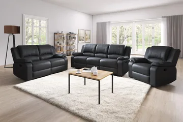 Norbo Skön Reclinersoffa 3 sits Konstläder - Fällbar soffa - Biosoffa - Svart - Möbler - Vardagsrum - Soffor - Reclinersoffor & Biosoffor