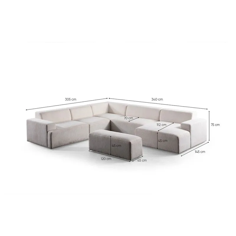 Branorin 6-sits Hörnsoffa med Divan - Krämvit - Möbler - Vardagsrum - Soffor - Hörnsoffor