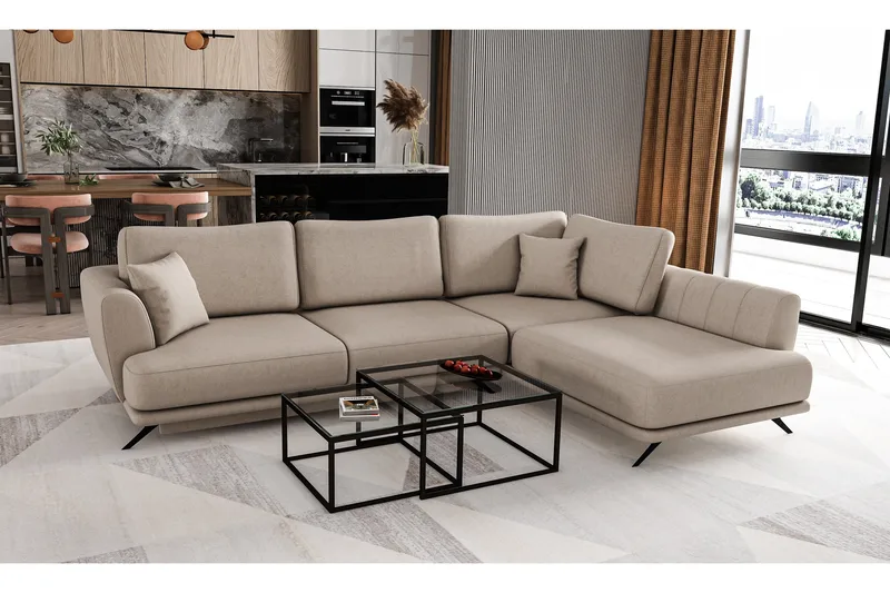 Buckmeier 3-sits Soffa med Schäslong Höger, Beige