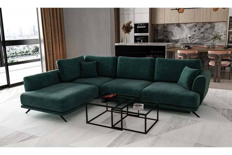 Buckmeier 3-sits Soffa med Schäslong Vänster, Grön