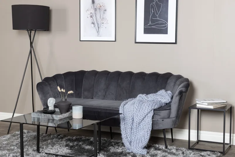 Calais 3-sits Svängd Soffa 180 cm i Sammet - Mörkgrå - Möbler - Vardagsrum - Soffor - Sammetssoffor