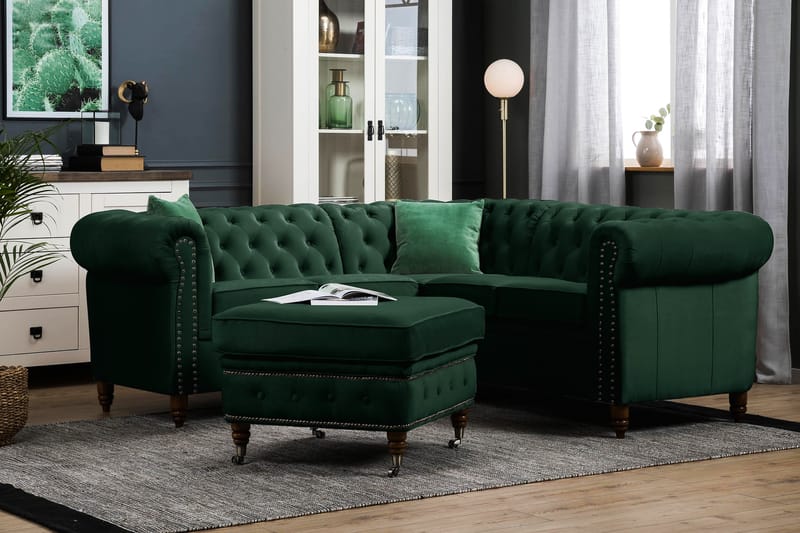 CHESTERFIELD LUX Hörnsoffa Sammet Mörkgrön - Hörnsoffor - chesterfield soffor - Sammetssoffor