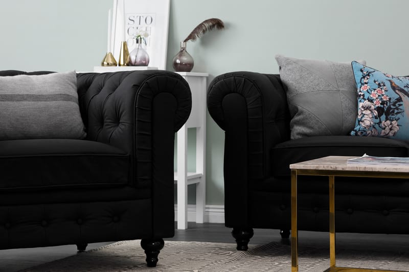 Chesterfield Lyx 3-sits Djup soffa konstläder - Svart - Möbler - Vardagsrum - Soffor - chesterfield soffor