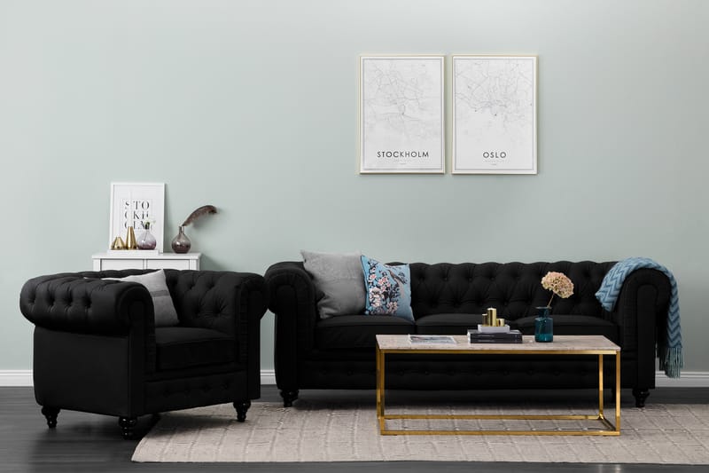 Chesterfield Lyx 3-sits Djup soffa konstläder - Svart - Möbler - Vardagsrum - Soffor - chesterfield soffor