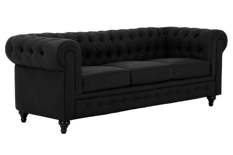 Chesterfield Lyx 3-sits Djup soffa konstläder - Svart - Möbler - Vardagsrum - Soffor - chesterfield soffor