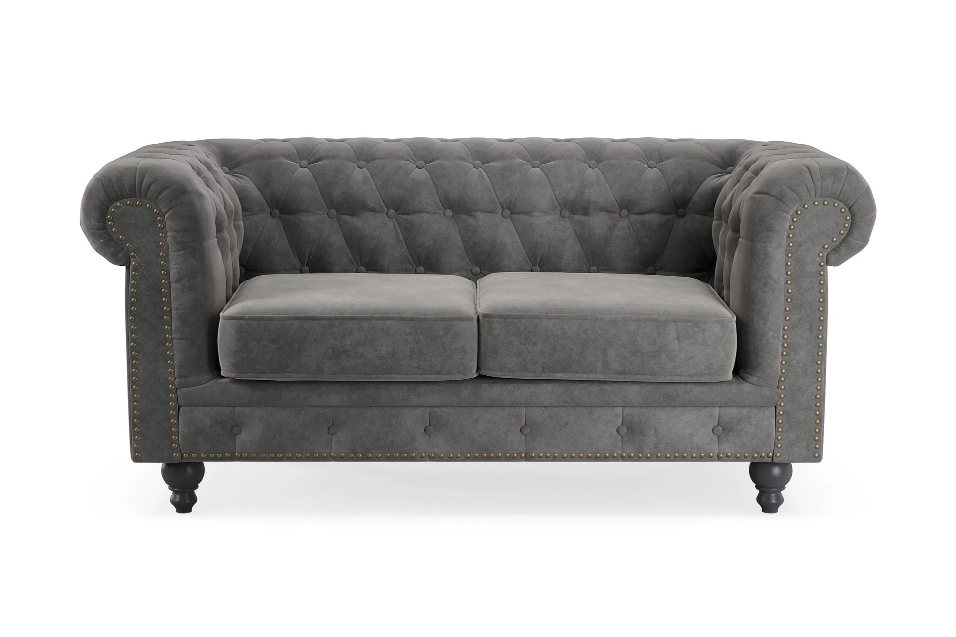 chesterfield deluxe 2-sits soffa - mörkgrå