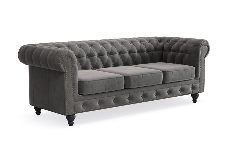 Chesterfield Deluxe 3-sits Soffa - Mörkgrå - Möbler - Vardagsrum - Soffor - 3-sits soffor